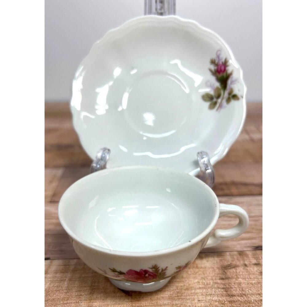 Vintage Rose Pattern Tea Cup & Saucer Set Made In Japan Fine Porcelain Collectib